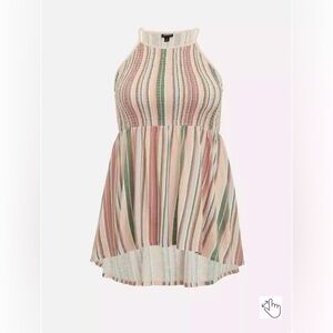 *Torrid Super Soft Smocked High Neck Babydoll Top Multi Stripe Size 0 0X